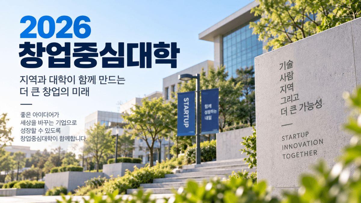 대학교 캠퍼스가 보이고 배경에 2026 창업중심대학 이라고 적혀있다.