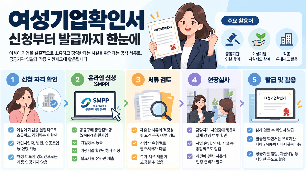 여성기업확인서 발급 신청부터 발급까지 한눈에 정리한 인포그래픽