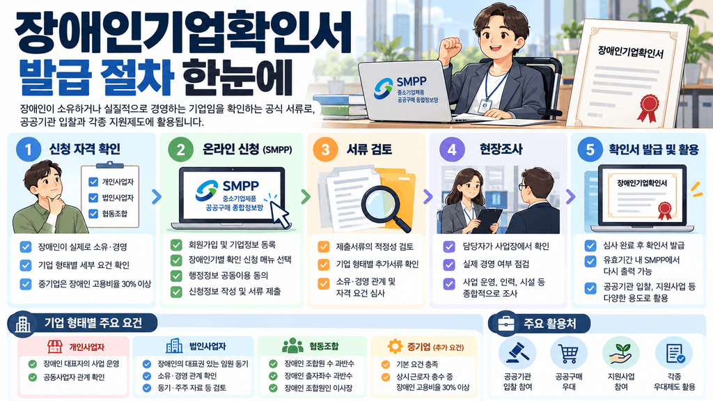 장애인기업확인서 발급절차 인포그래픽